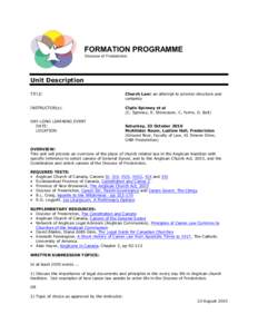 FORMATION PROGRAMME Diocese of Fredericton Unit Description TITLE: