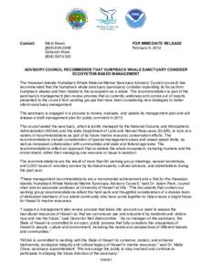 Contact:  FOR IMMEDIATE RELEASE February 6, 2012  Micki Ream