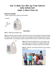 How To Make Your Milk Jug Trash Collector KIDS OCEAN DAY Adopt-A-Beach Clean-Up Materials Needed:  - Plastic 1-gallon milk or water jug with handle