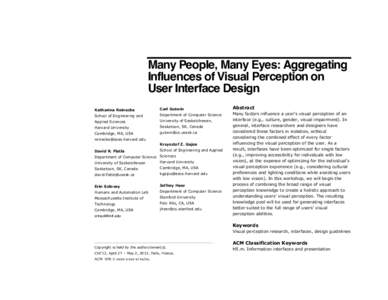 Many People, Many Eyes: Aggregating Influences of Visual Perception on User Interface Design Katharina Reinecke  Carl Gutwin