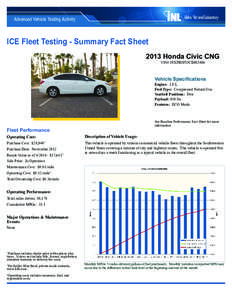 ICE Fleet Testing - Summary Fact Sheet 2013 Honda Civic CNG VIN# 19XFB5F55CE002486 Vehicle Specifications