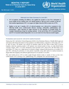 MONTHLY REPORT Referral of Patients from the Gaza Strip in June 2011 ––