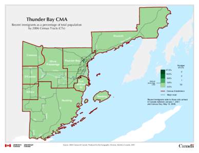 Thunder Bay CMA Recent immigrants as a percentage of total population by 2006 Census Tracts (CTs) Shuniah  ada