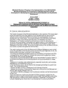 Ministerial Review of Progress in the Implementation of the 2003 ECOSOC Ministerial Declaration on Promoting an Integrated Approach to Rural Development in Developing Countries for Poverty Eradication and Sustainable Dev