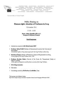 Subcommittee on Human Rights  Public Hearing on Human rights situation of Turkmen in Iraq 5 December[removed] – 16.30