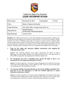 California State Fire Marshal  CODE INTERPRETATION Date Issued  November 24, 2014