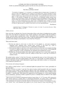 AUTHOR AND TITLE ACCESS POINT CONTROL On the way national bibliographic agencies face the issue forty years after the Paris Principles Paper by Pino Buizza and Mauro Guerrini1 “The plurality of languages[removed]is coext