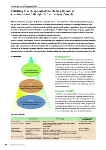 C orporate S ocial Responsibility  Fu lf i l ling Our Resp onsibi l it ies du ring Disasters as a S o cial and L ifesty le Inf r astr uc tu re Prov ider When functions vital to people’s daily life are suspended due to 