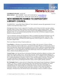 News Release - New Members Named to Depository Library Council, June 28, 2007