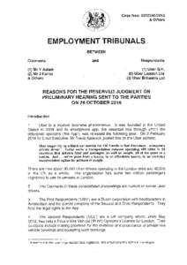Mr Y Aslam, Mr J Farrar and Others v Uber Employment Tribunal reasons 28 October 2016