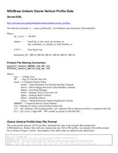 NEUBrew Umkehr Ozone Vertical Profile Data Server/URL http://esrl.noaa.gov/gmd/grad/neubrewdata/products/ozone_profiles/ The directory hierarchy is .../ozone_profiles/QC_Level/Station/year/instrument_ID/productFile Where