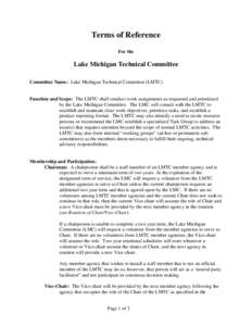 Terms of Reference For the Lake Michigan Technical Committee Committee Name: Lake Michigan Technical Committee (LMTC)