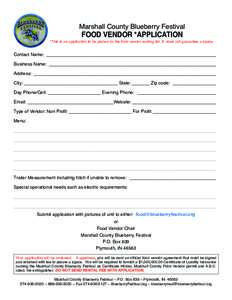 Marshall County Blueberry Festival  FOOD VENDOR *APPLICATION *This is an application to be placed on the food vendor waiting list. It does not guarantee a space.