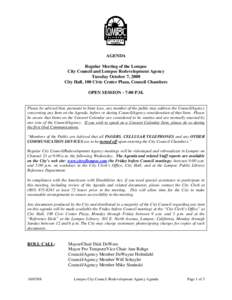 AGENDA Regular Meeting of the Lompoc City Council and Lompoc Redevelopment Agency Tuesday October 7, 2008 City Hall, 100 Civic Center Plaza, Council Chambers OPEN SESSION - 7:00 P.M.