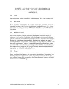 ZONING LAW FOR TOWN OF MIDDLEBURGH ARTICLE I 1.1 Title