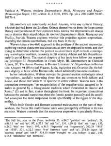 * * * * * * *  Patricia A. Watson, Ancient Stepmothers: Myth, Misogyny and Reality. (Mnemosyne SupplLeiden: E. J. Brill, 1995. Pp. xii + 288. ISBN 90-04­ Stepmothers are notoriously wicked. Anyone, with 