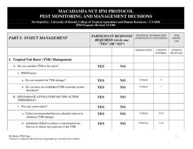 MACADAMIA NUT IPM PROTOCOL PEST MONITORING AND MANAGEMENT DECISIONS Developed by: University of Hawaii, College of Tropical Agriculture and Human Resources – CTAHR