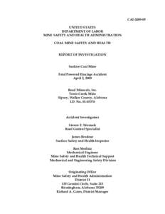 MSHA - Report of Investigation - Surface Coal Mine -  Fatal Powered Haulage Accident Occuring April 2, 2009