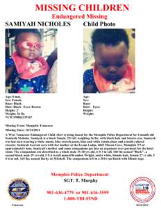 MISSING CHILDREN Endangered Missing SAMIYAH NICHOLES Child Photo  Age: 8 mos.