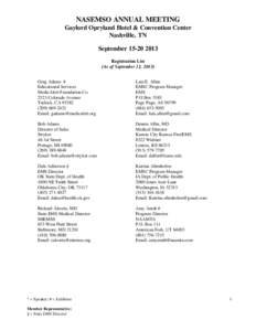 NASEMSO ANNUAL MEETING Gaylord Opryland Hotel & Convention Center Nashville, TN September[removed]Registration List (As of September 12, 2013)