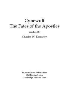 Cynewulf The Fates of the Apostles translated by