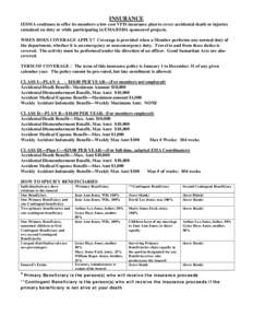 INSURANCE IESMA continues to offer its members a low cost VFIS insurance plan to cover accidental death or injuries sustained on duty or while participating in EMA/ESDA sponsored projects. WHEN DOES COVERAGE APPLY? Cover