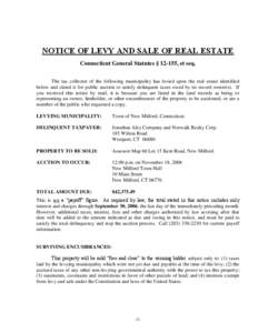 Real property law / State taxation in the United States / Private law / Taxation / Legal terms / Norwalk /  Connecticut / Auction / Covenant / Tax / Business / Law / Property law