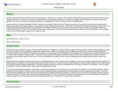 Cardinal Ambrozic Catholic Secondary School Learning Plan