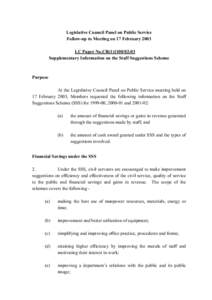 Legislative Council Panel on Public Service Follow-up to Meeting on 17 February 2003 LC Paper No.CB[removed]Supplementary Information on the Staff Suggestions Scheme  Purpose