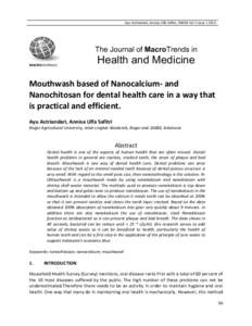 Ayu Astriandari, Annisa Ulfa Safitri, JMHM Vol 1 Issue[removed]The Journal of MacroTrends in MACROJOURNALS  Health and Medicine