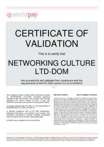 CERTIFICATE OF VALIDATION This is to certify that NETWORKING CULTURE LTD-DOM