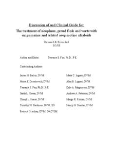 Discussion of and Clinical Guide for: The treatment of neoplasm, proud flesh and warts with sanguinarine and related isoquinoline alkaloids