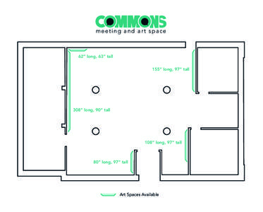 meeting and art space  62” long, 63” tall 155” long, 97” tall  308” long, 90” tall