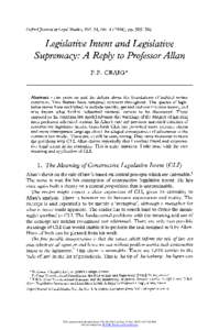 Legislative Intent and Legislative Supremacy: A Reply to Professor Allan