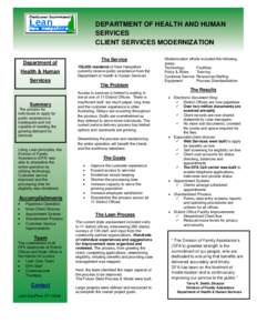 DEPARTMENT OF HEALTH AND HUMAN SERVICES CLIENT SERVICES MODERNIZATION The Service  Department of