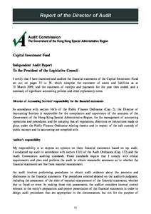 Report of the Director of Audit  Audit Commission The Government of the Hong Kong Special Administrative Region  Capital Investment Fund