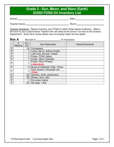 Microsoft Word - FOSS Kit Inventory List - Grade 3 - Sun, Moon, and Stars (Earth)