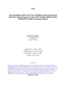 Issue Resolution Matrix for SC&A Findings on the General Steel Industries Special Exposure Cohort (SEC) Petition[removed]and the NIOSH SEC Petition Evaluation Report