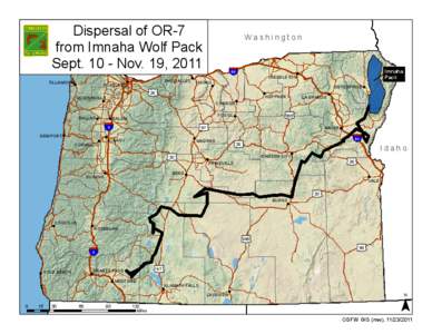 Dispersal of OR-7 from Imnaha Wolf Pack Sept[removed]Nov. 19, 2011