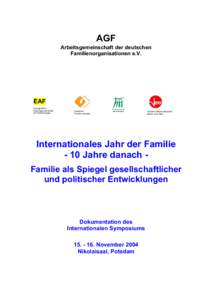 AGF Arbeitsgemeinschaft der deutschen Familienorganisationen e.V. EAF Evangelische