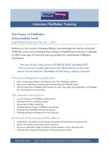    Intensive FileMaker Training The Power of FileMaker (Intermediate level)