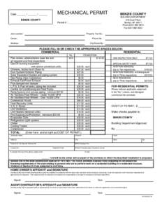 Date ______ / ______ / ______  MECHANICAL PERMIT BENZIE COUNTY BUILDING DEPARTMENT