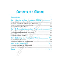 Contents at a Glance Introduction ................................................................ 1 AL  Part I: Getting to Know Your Canon EOS 7D .................. 7