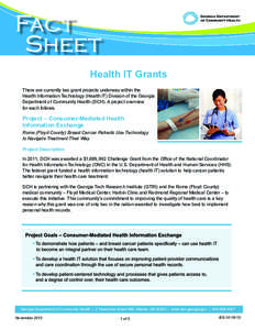 Fact Sheet Health IT Grants There are currently two grant projects underway within the Health Information Technology (Health IT) Division of the Georgia Department of Community Health (DCH). A project overview