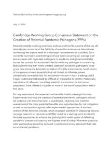 Text available at http://www.cambridgeworkinggroup.org  ! July 14, 2014  !