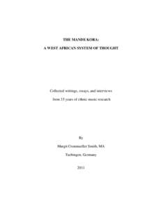 THE MANDE KORA: A WEST AFRICAN SYSTEM OF THOUGHT Collected writings, essays, and interviews from 35 years of ethnic music research