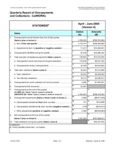 CA[removed]Quarterly Report for Overpayments and Collections - CalWORKs, Apr-Jun05 V4