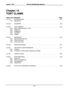 August 1, 2007  TRAFFIC ENGINEERING MANUAL Chapter 12 TORT CLAIMS