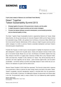 Taiwan / Siemens / Ma Ying-jeou / Sustainable energy / Taipei / Eugene Chien / Green building / Republic of China / Energy in Taiwan / Technology / Architecture / Political geography