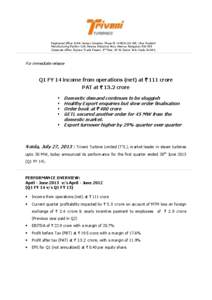 Registered office: A-44, Hosiery Complex, Phase-II, NOIDA[removed], Uttar Pradesh Manufacturing Facility: 12A, Peenya Industrial Area, Peenya, Bengaluru[removed]Corporate office: Express Trade Towers, 8th floor, 15-16 Sec